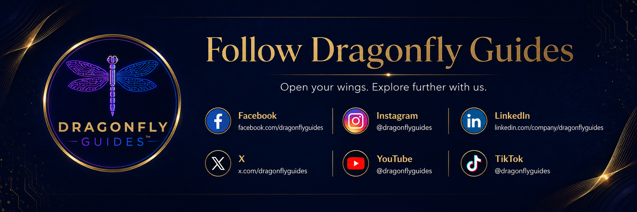 Follow Dragonfly Guides on Facebook, Instagram, LinkedIn, X, YouTube and TikTok